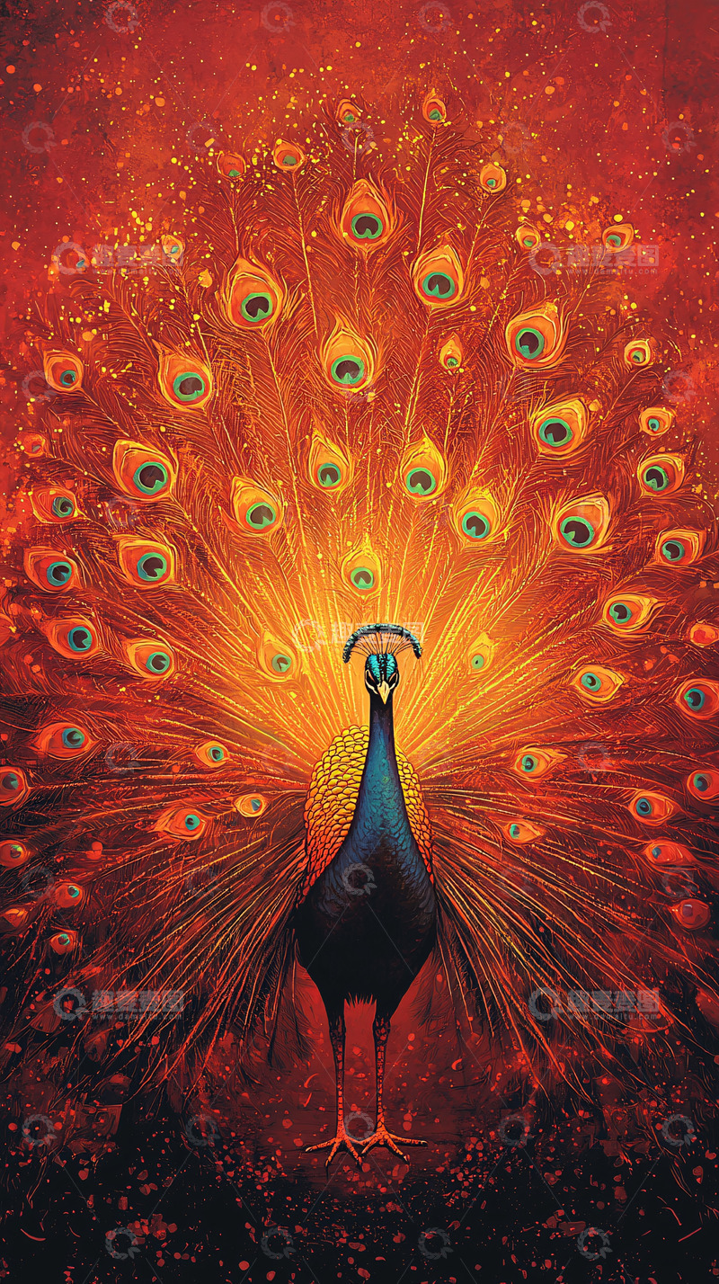高清大图下载【趣麦麦图】展开华丽羽毛的孔雀
