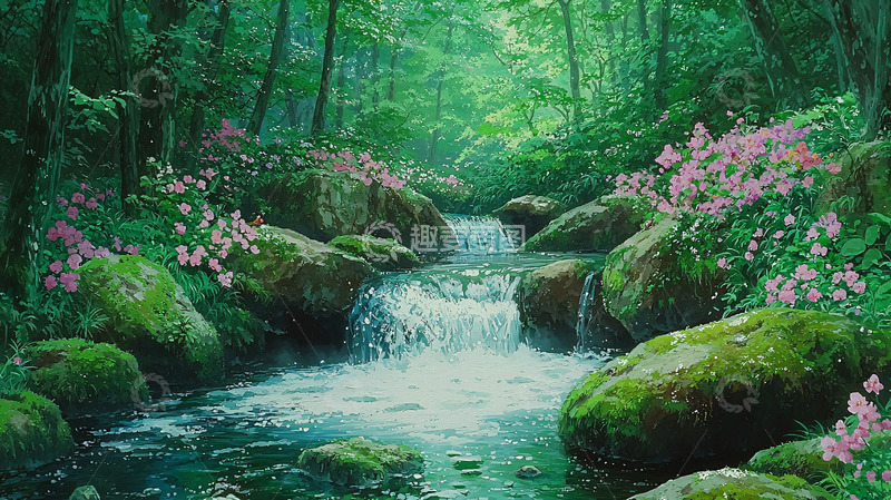 高清大图下载【趣麦麦图】绿色森林小溪流水