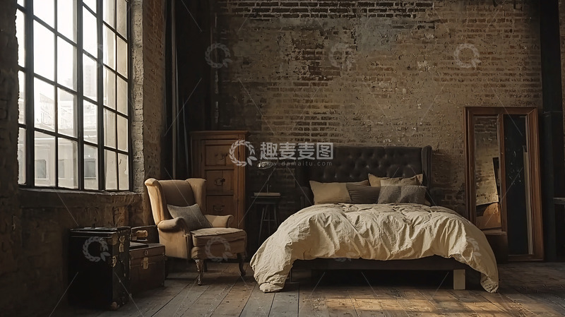 高清大图下载【趣麦麦图】暗色系工业风卧室