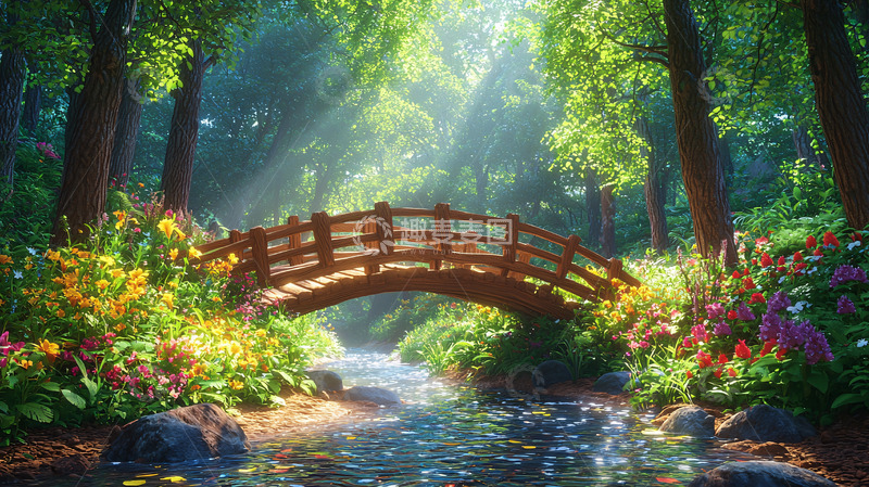 高清大图下载【趣麦麦图】森林小桥流水