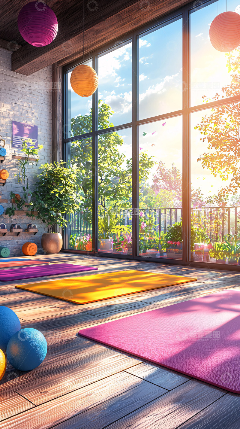 高清大图下载【趣麦麦图】阳光洒满瑜伽室