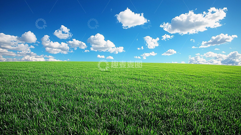 高清大图下载【趣麦麦图】蓝天白云下的绿色草地