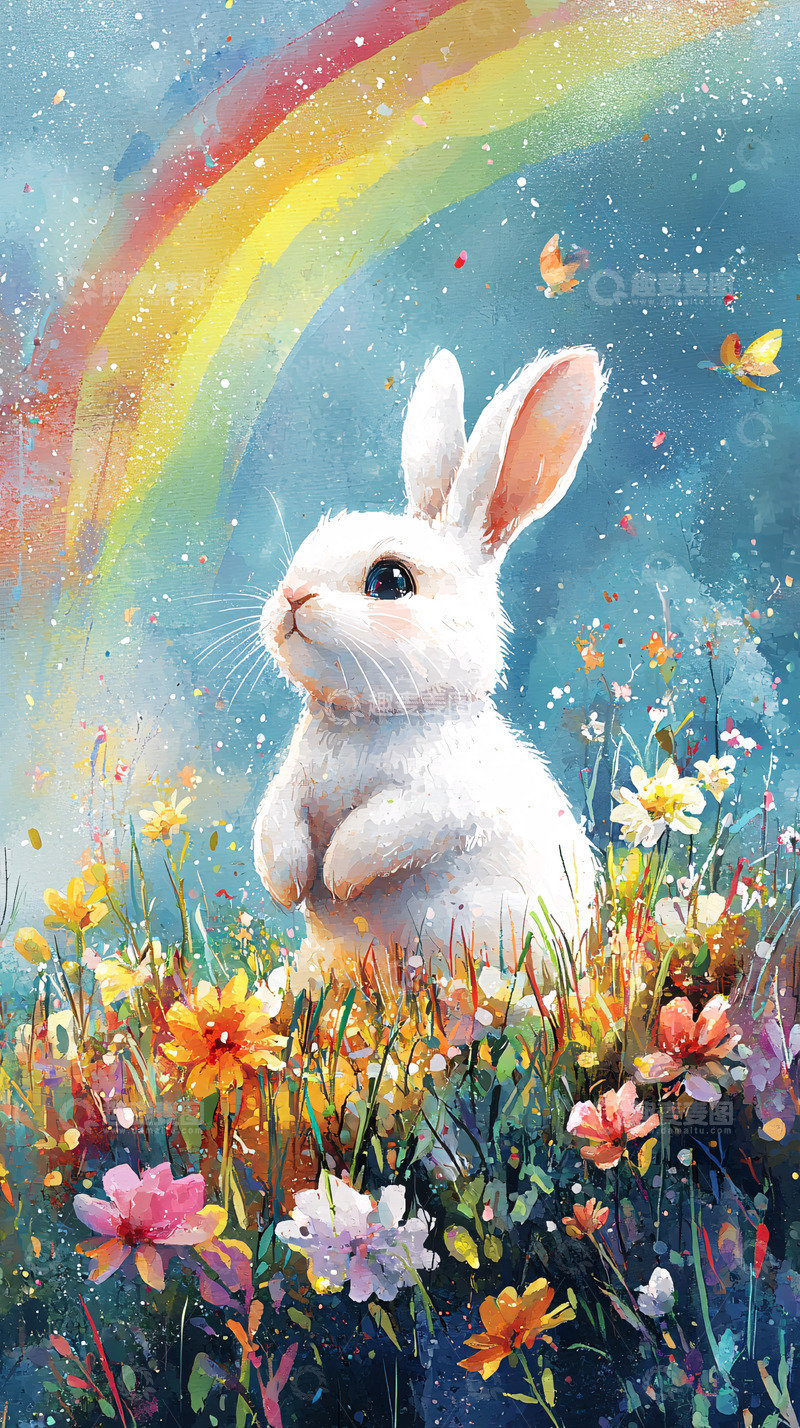 高清大图下载【趣麦麦图】彩虹下的小白兔