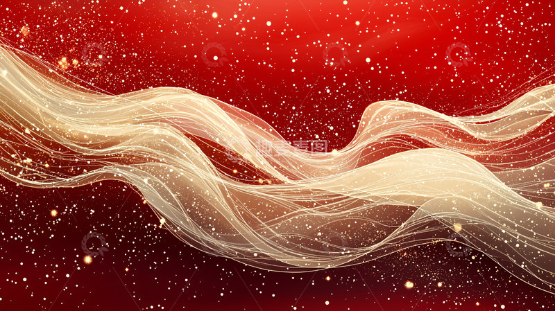 高清大图下载【趣麦麦图】红色背景金色飘带
