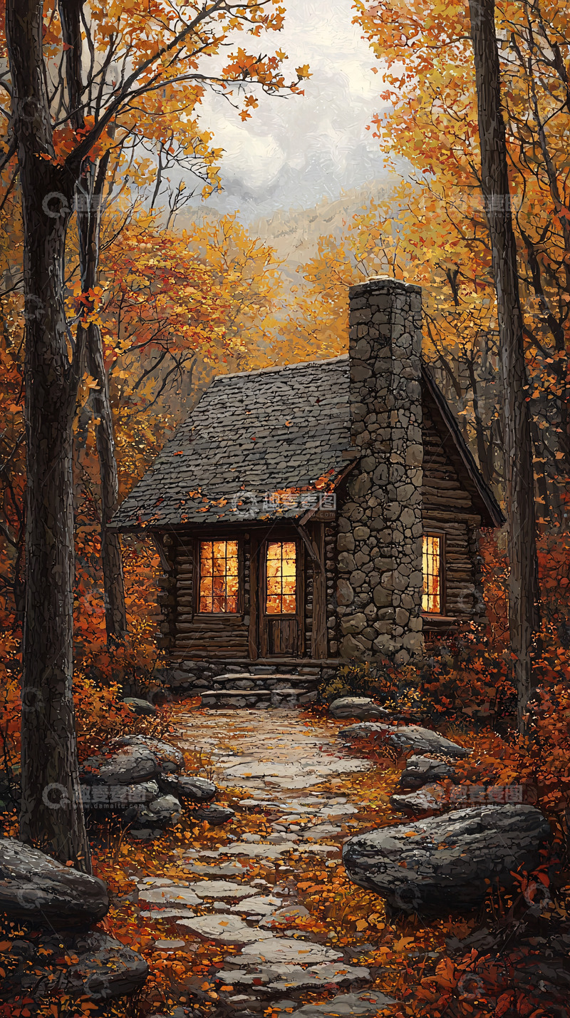 高清大图下载【趣麦麦图】秋日森林小屋