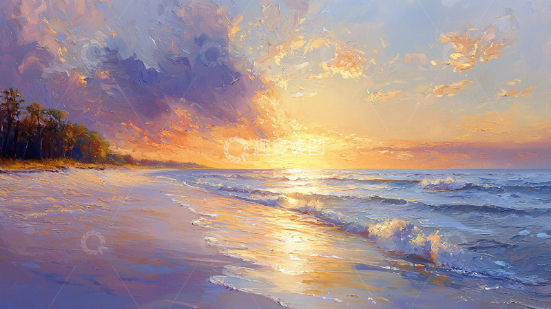 高清大图下载【趣麦麦图】唯美日落海滩风景画