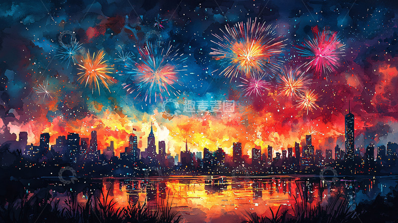 高清大图下载【趣麦麦图】绚丽多彩的城市烟火