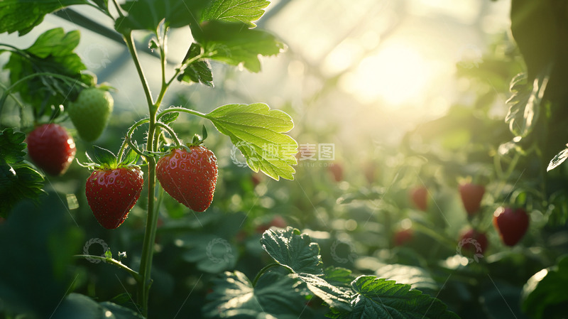 高清大图下载【趣麦麦图】阳光下温室草莓