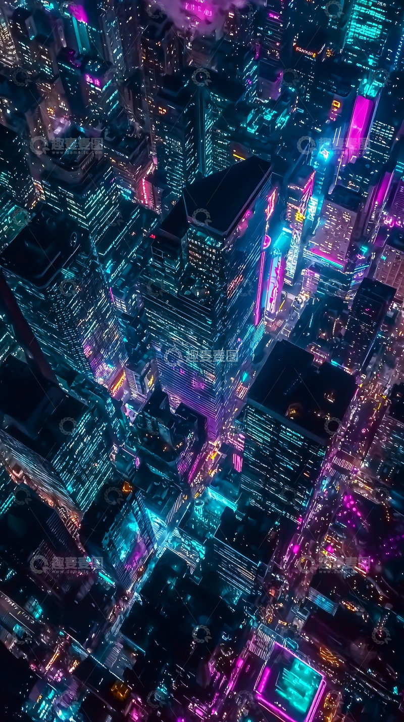 高清大图下载【趣麦麦图】夜色中的城市俯瞰图