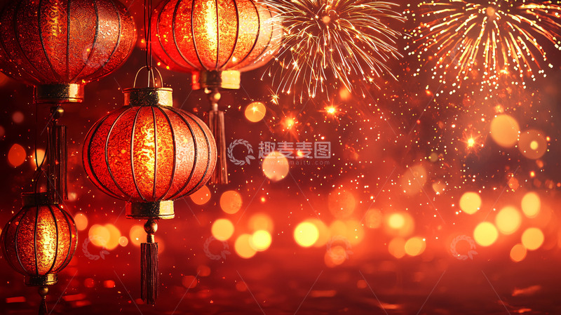 高清大图下载【趣麦麦图】中国新年灯笼烟花