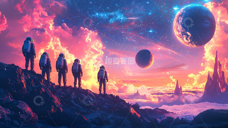 高清大图下载【趣麦麦图】宇航员太空探索