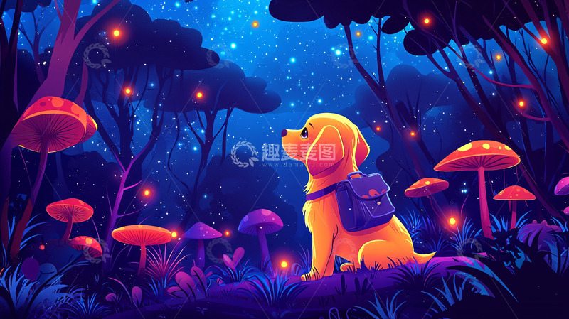 高清大图下载【趣麦麦图】星空下的狗狗