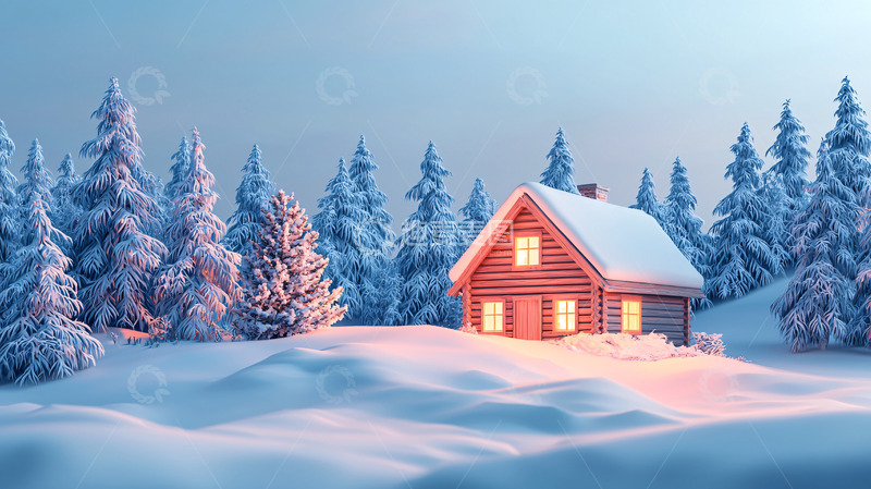 高清大图下载【趣麦麦图】雪地木屋