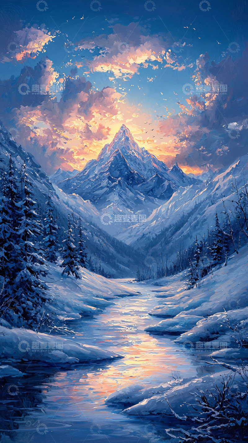 高清大图下载【趣麦麦图】雪山日出7