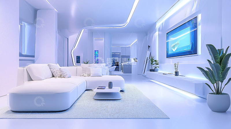 高清大图下载【趣麦麦图】极简风白色未来感客厅