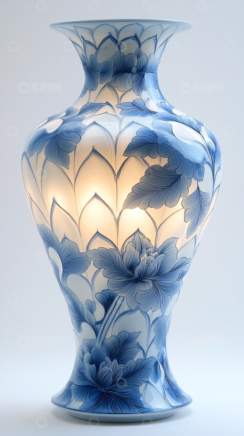 高清大图下载【趣麦麦图】-青花瓷风格的透光花瓶