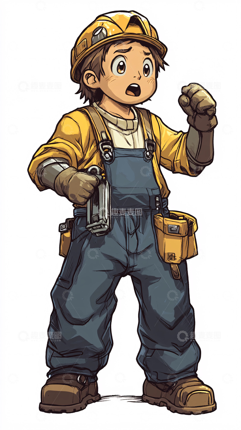 高清大图下载【趣麦麦图】惊讶的卡通小工