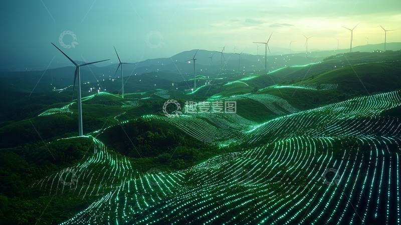 高清大图下载【趣麦麦图】风力发电场山峦景色