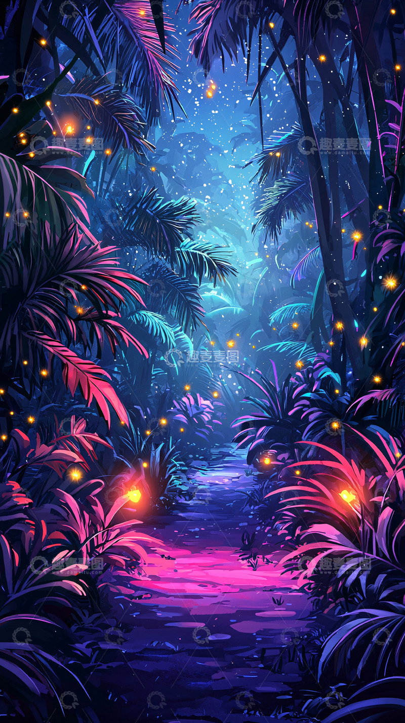高清大图下载【趣麦麦图】萤火虫丛林小路