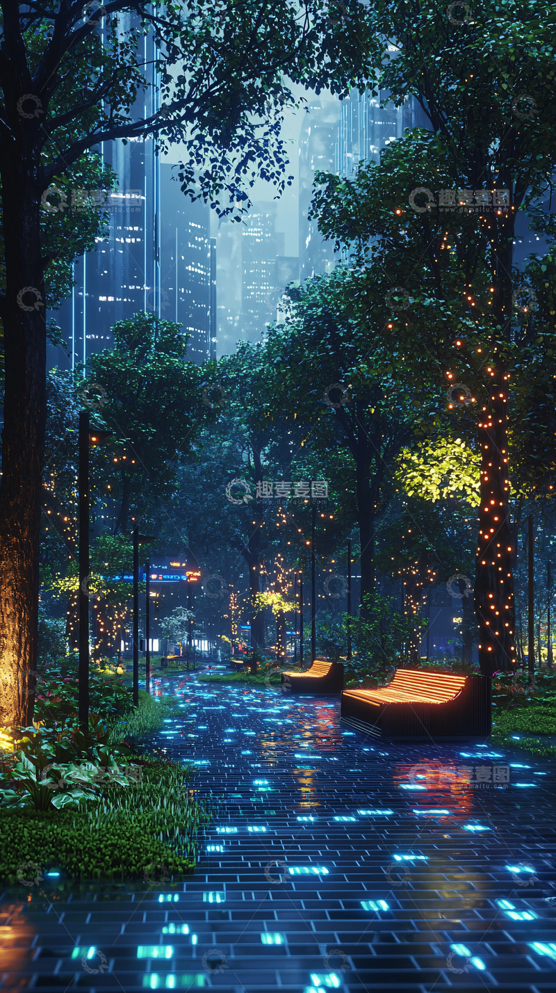 高清大图下载【趣麦麦图】雨夜城市公园