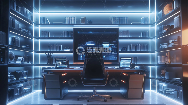 高清大图下载【趣麦麦图】未来科技感书房