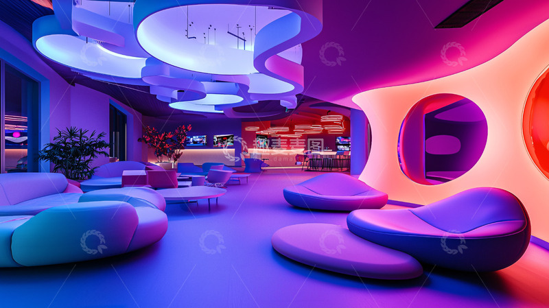 高清大图下载【趣麦麦图】流线型沙发霓虹灯酒吧