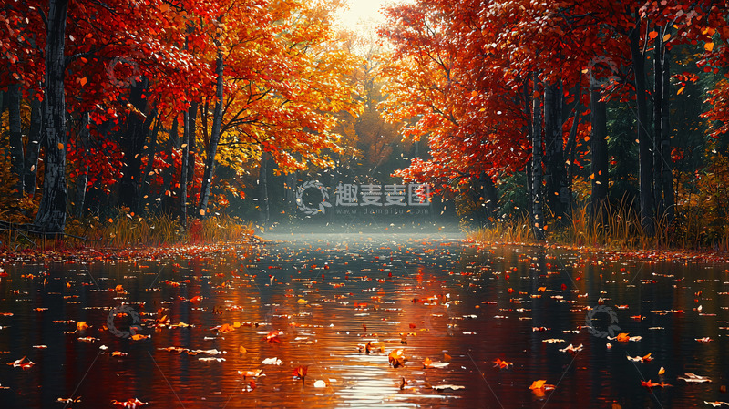 高清大图下载【趣麦麦图】秋日红叶倒影