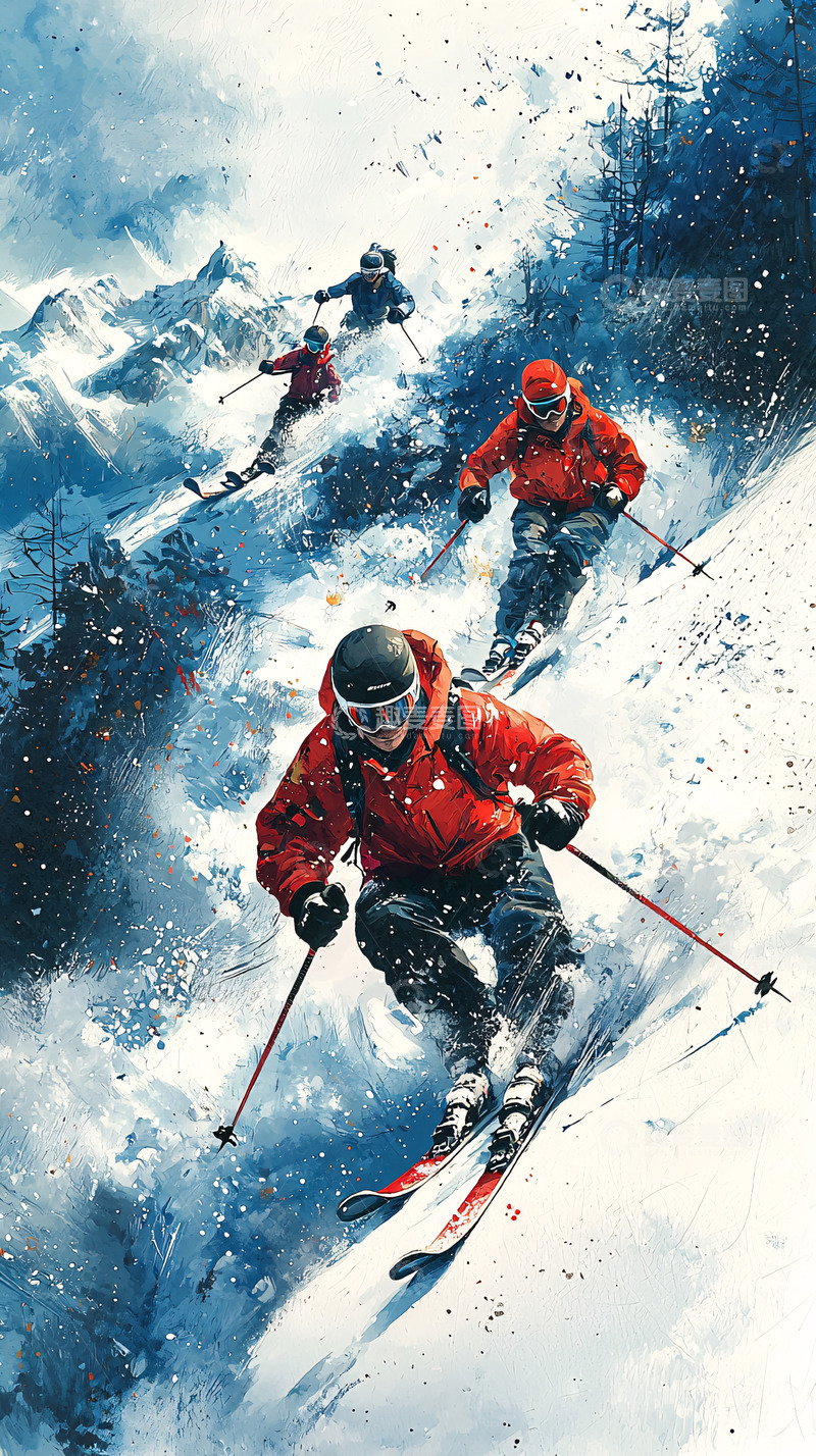高清大图下载【趣麦麦图】雪山滑雪者