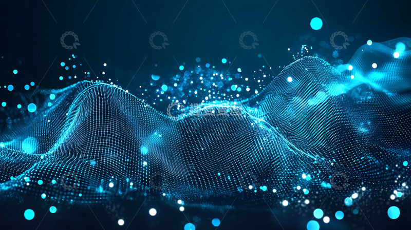 高清大图下载【趣麦麦图】蓝色科技感粒子波浪