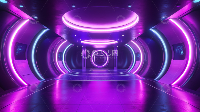 高清大图下载【趣麦麦图】霓虹灯科幻走廊