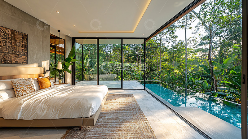 高清大图下载【趣麦麦图】现代简约卧室私家泳池