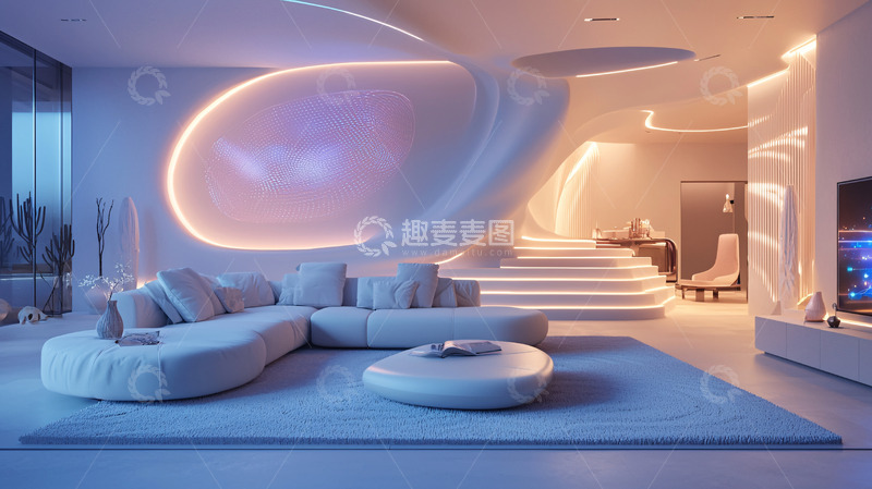 高清大图下载【趣麦麦图】现代极简风格未来感客厅