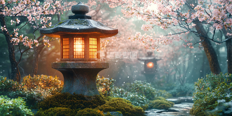 高清大图下载【趣麦麦图】樱花树下石灯笼