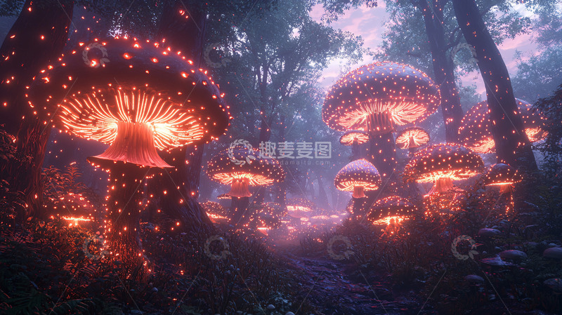 高清大图下载【趣麦麦图】发光蘑菇森林