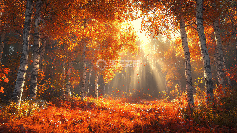 高清大图下载【趣麦麦图】秋日森林阳光透过树林