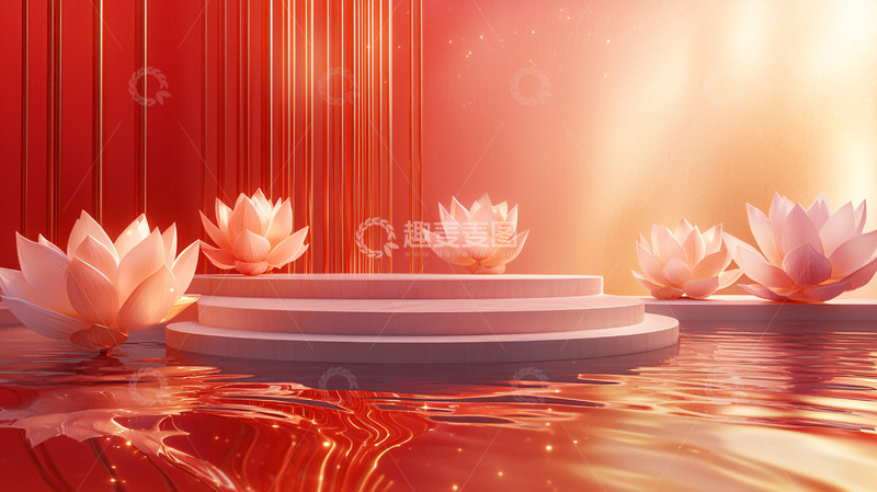 高清大图下载【趣麦麦图】红色荷花舞台背景