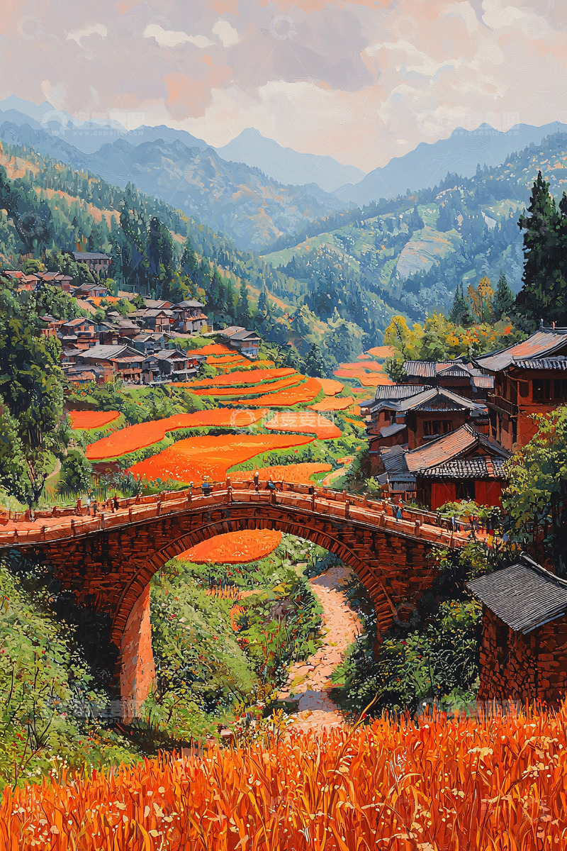 高清大图下载【趣麦麦图】山村田园秋景