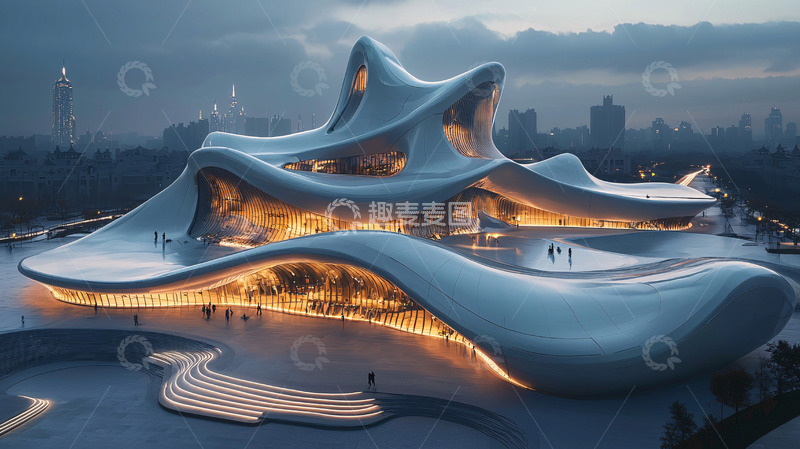 高清大图下载【趣麦麦图】流线型建筑夜景