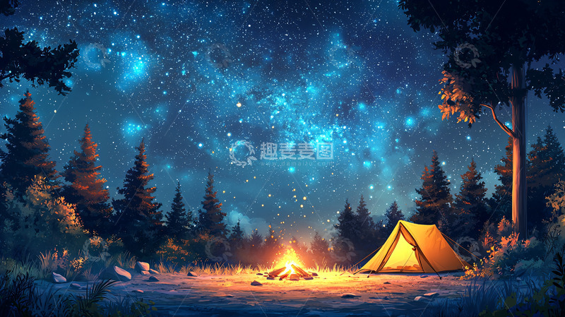 高清大图下载【趣麦麦图】星空下的露营地