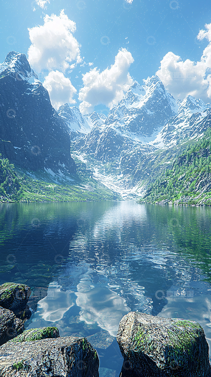 高清大图下载【趣麦麦图】雪山下的湖泊2