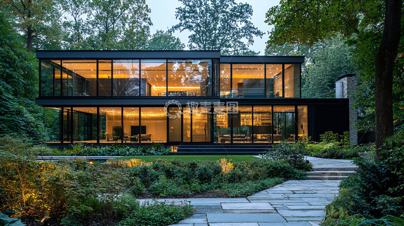 高清大图下载【趣麦麦图】现代黑色玻璃住宅