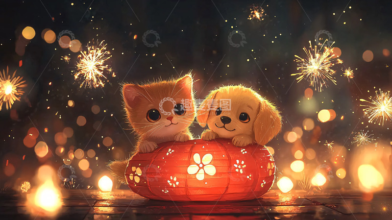 高清大图下载【趣麦麦图】猫咪狗狗元宵节