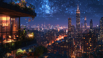 星空下的城市夜景