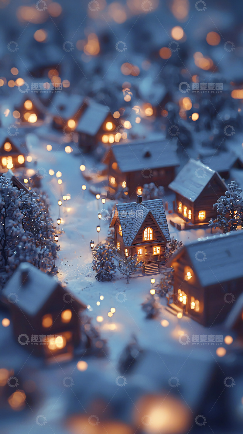 高清大图下载【趣麦麦图】雪夜小镇