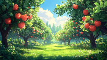 阳光明媚的苹果园