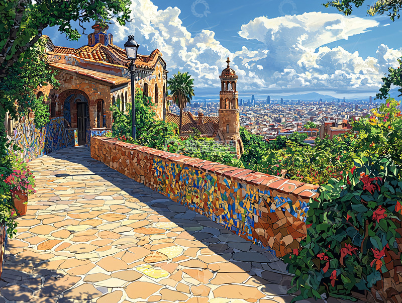 高清大图下载【趣麦麦图】阳光下的西班牙小镇