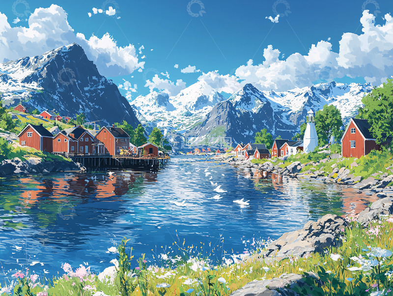 高清大图下载【趣麦麦图】挪威小镇风景画