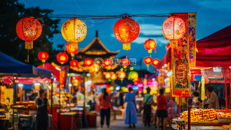 高清大图下载【趣麦麦图】夜晚灯笼中国街景