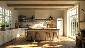 阳光洒满原木厨房