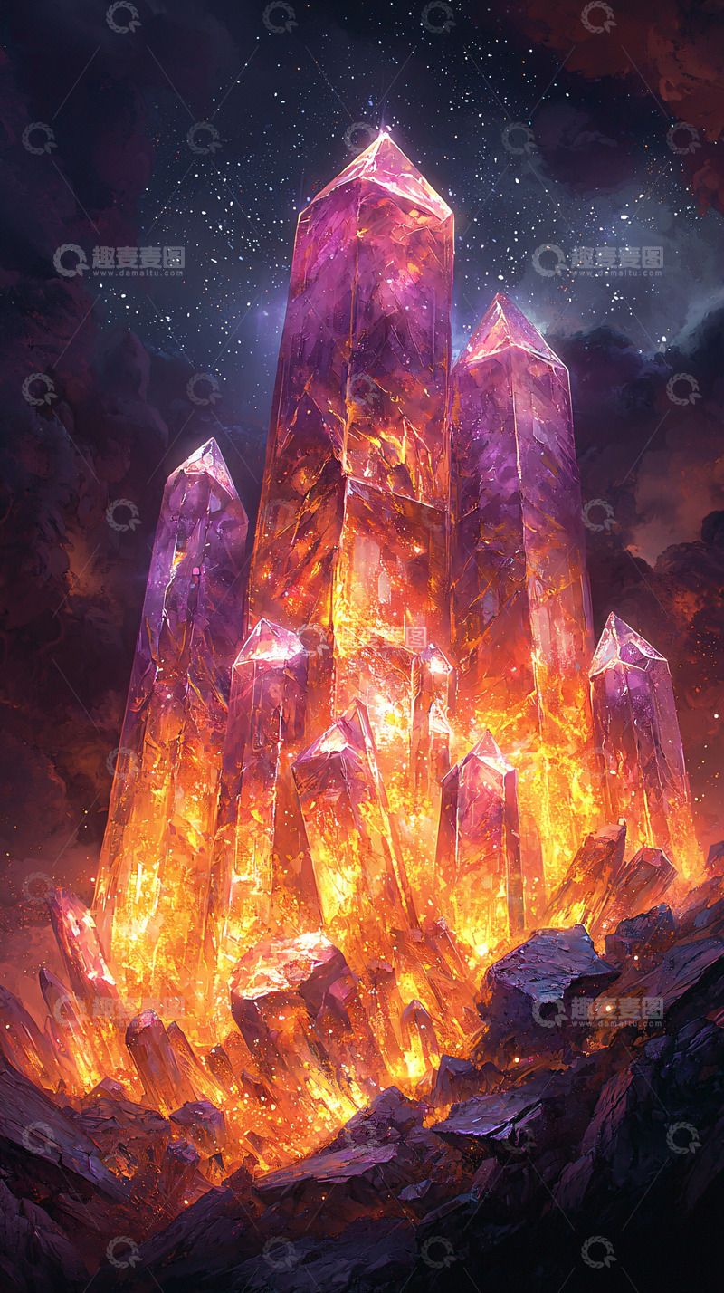 高清大图下载【趣麦麦图】紫红色水晶山峰